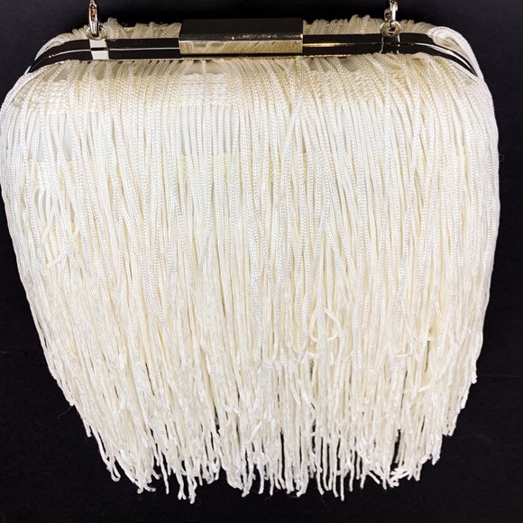 INC Colie Evening Formal Prom Party Cream Fringe Clutch Crossbody Bag Women's - Picture 3 of 10